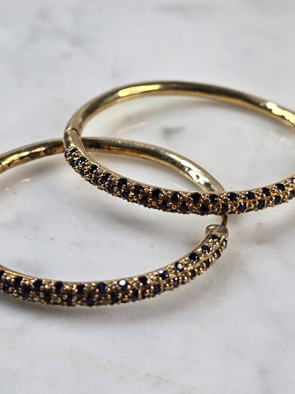 Womens Estate Sterling Silver Gold Tone Sapphire Hoop Earrings 10.3g E6698